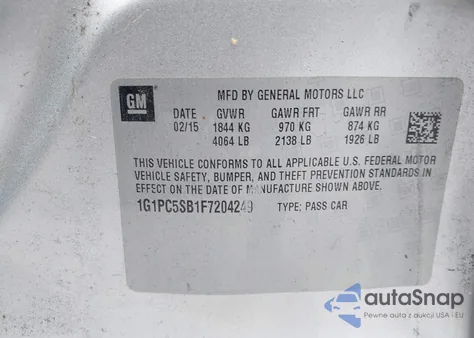 2015 Chevrolet Cruze 1Lt Auto from USA, damaged, VIN 1G1PC5SB1F7204249